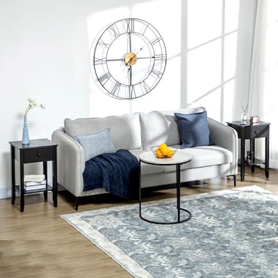 2-tier Modern Side Table with Drawer and Bottom Shelf