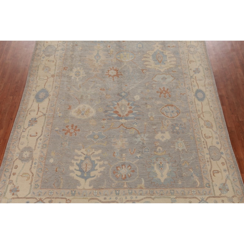 Hand Knotted Oriental 100% Wool Carpet Transitional All-Over Greys & Charcoal Oushak Area Rug - 12' 9'' X 8' 10''