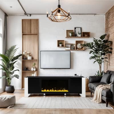 Modern TV Stand with 34.2" Non-heating Electric Fireplace and Cabinets