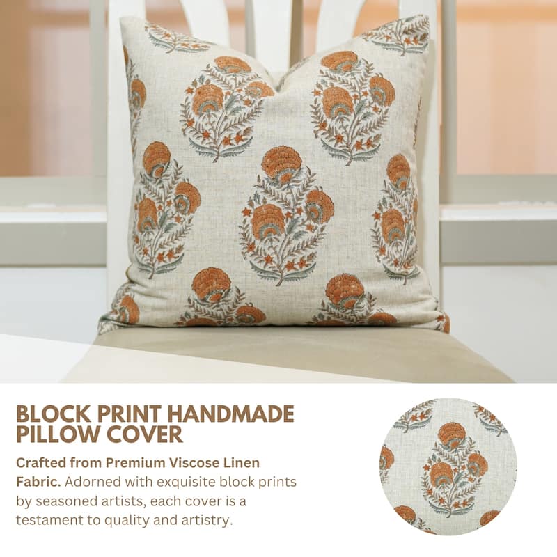 Fabdivine Soft Pillow Cover Shape Floral Block Print for Hotel Couch Spring Guest Room Blue Farmhouse, Mohini