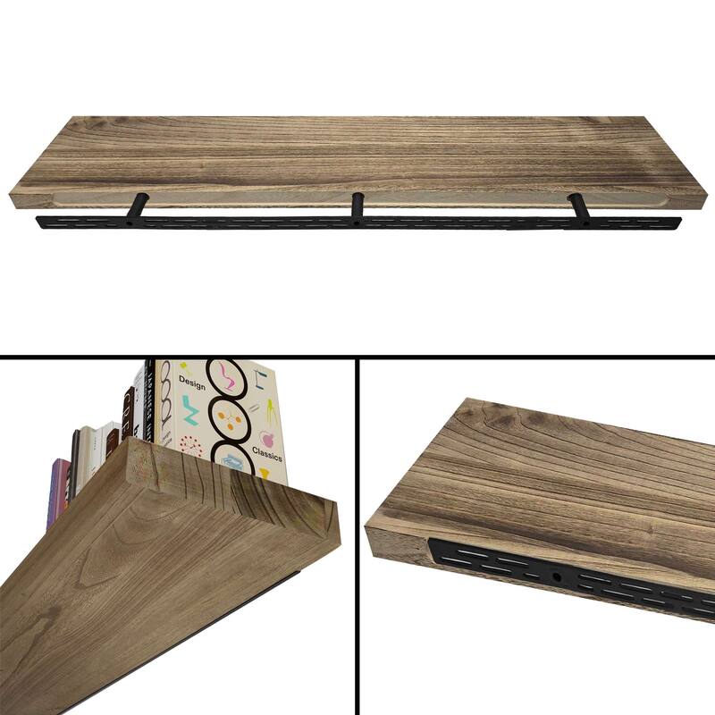 Wallniture Bois Wood Board 60" Long, 11.25'' Deep, 1.5" Thick, Hidden Bracket Shelf, Floating Bookshelf, Wall Decor, Burnt, 1Pc