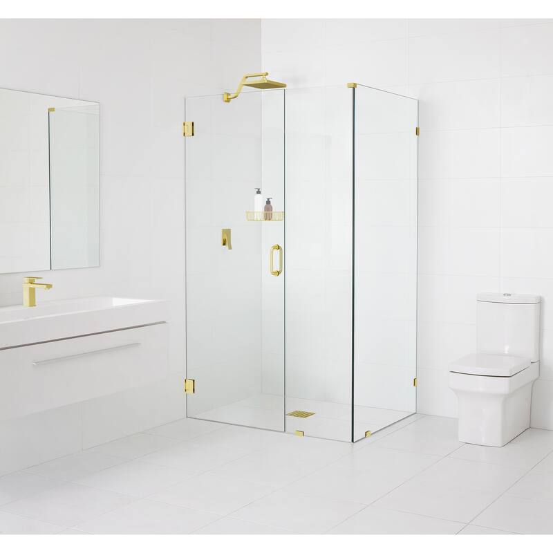 Glass Warehouse 78" x 39" x 38" Frameless 90 Degree Shower Enclosure - Wall Hinge - Polished Brass