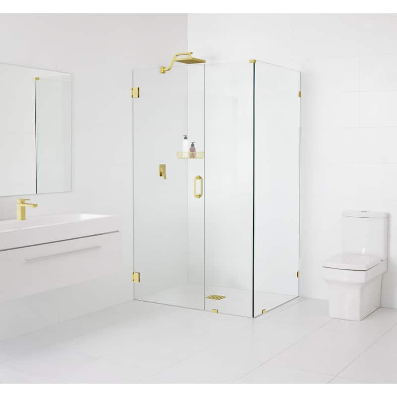 Glass Warehouse 78" x 41" x 36" Frameless 90 Degree Shower Enclosure - Wall Hinge - Polished Brass
