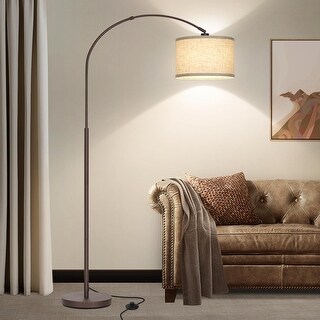 Floor Lamp for Living Room, Arc Floor Lamp with Adjustable Head, Modern Arched Floor Lamp with On/Off Pedal Switch - Brown
