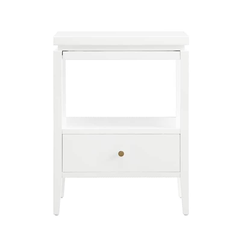 Modern Nightstand with Drawer and Floating Shelf Tapered Legs Design
