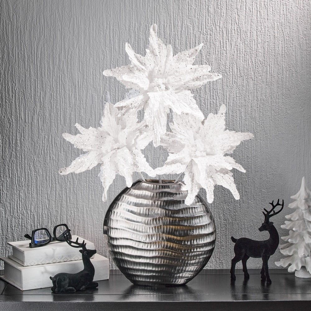 22" Sequin Glitter Poinsettia Stem