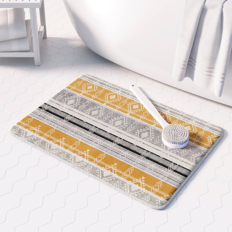 Laural Home Sierra Black and Mustard I Memory Foam Rug