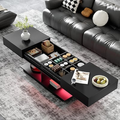 41.3''-76.7'' Extendable Coffee Table, Efficient Central Coffee Table with Multiple Storage Compartments