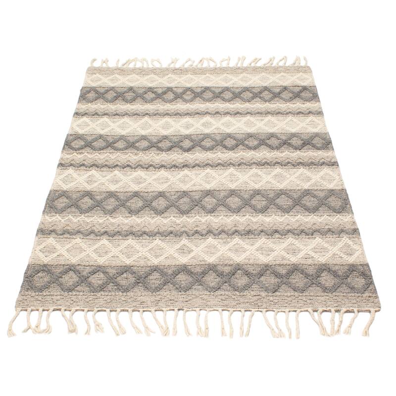 ECARPETGALLERY Braid weave Sienna Grey Wool Rug - 5'2 x 7'5