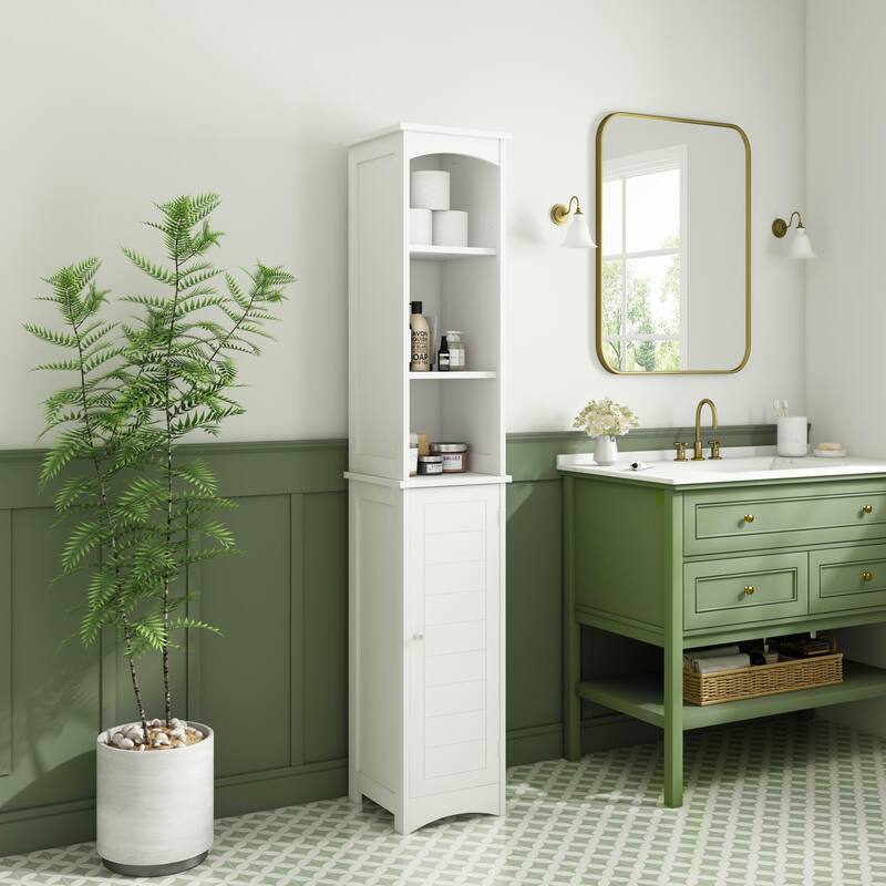 Anmytek Tall Bathroom Storage Cabinet with Reversible Door White Narrow Linen Tower Floor Organizer for Small Spaces