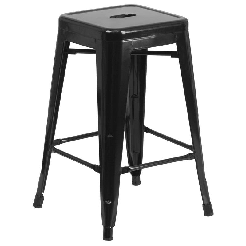 24" High Backless Metal Indoor-Outdoor Counter Height Stool w/Square Seat