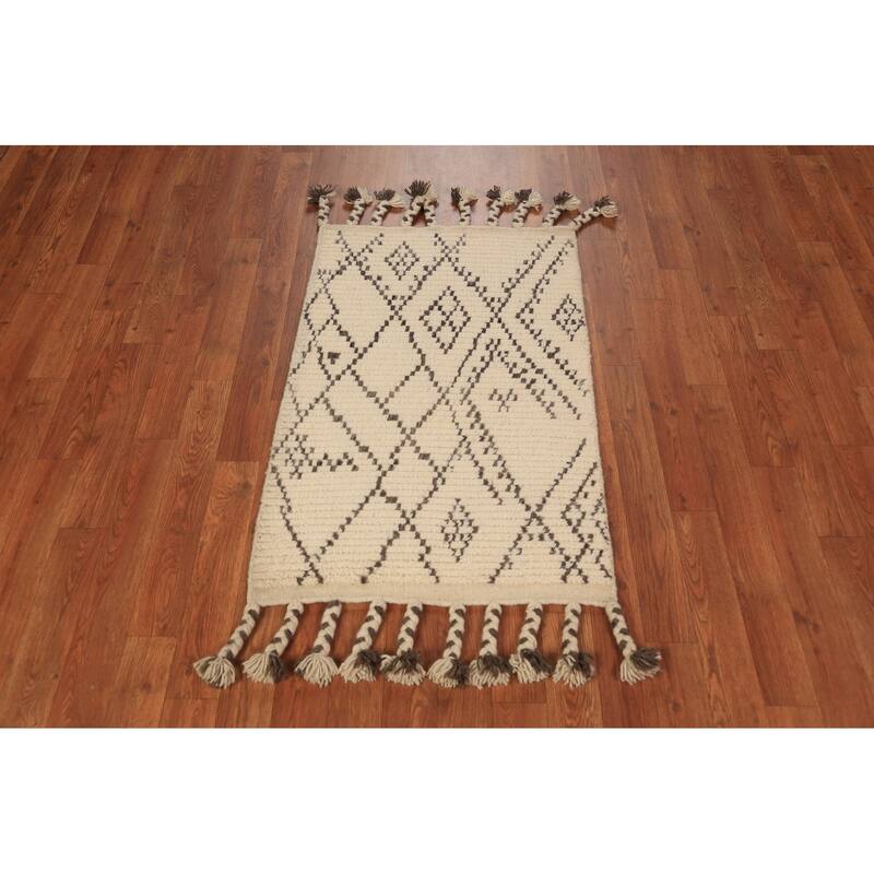 Earth Tone Moroccan Indian Accent Rug Hand-Knotted Wool Carpet - 2'0"x 3'0"