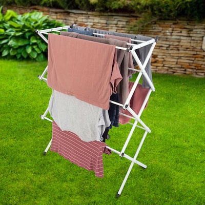 Clothes Drying Rack - Collapsible and Compact for Indoor/Outdoor Use by Lavish Home (White)