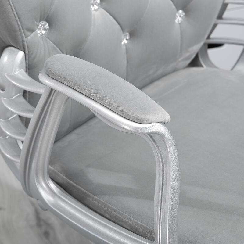 Modern Velvet Office Chair Button Tufted Desk Chair with Curved Backrest, 360° Swivel Seat and Wheels, for Home Office