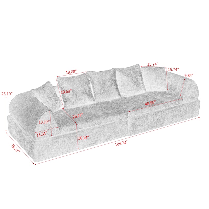 Cloud Modular Sectional Sofa, Boneless Sectional Couch with Ottoman, Modern Lounge Sofa