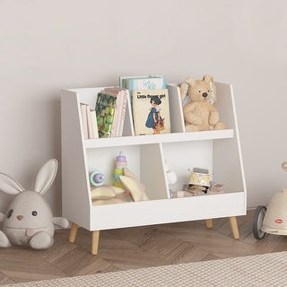 White Free Standing 5 Cubbies Wooden Open Bookcase