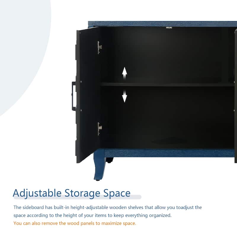 Sideboard Cabinet with 4 Doors, Kitchen Buffet Cabinet with Solid Wood Base, Coffee Bar Cabinet with Adjustable Shelves
