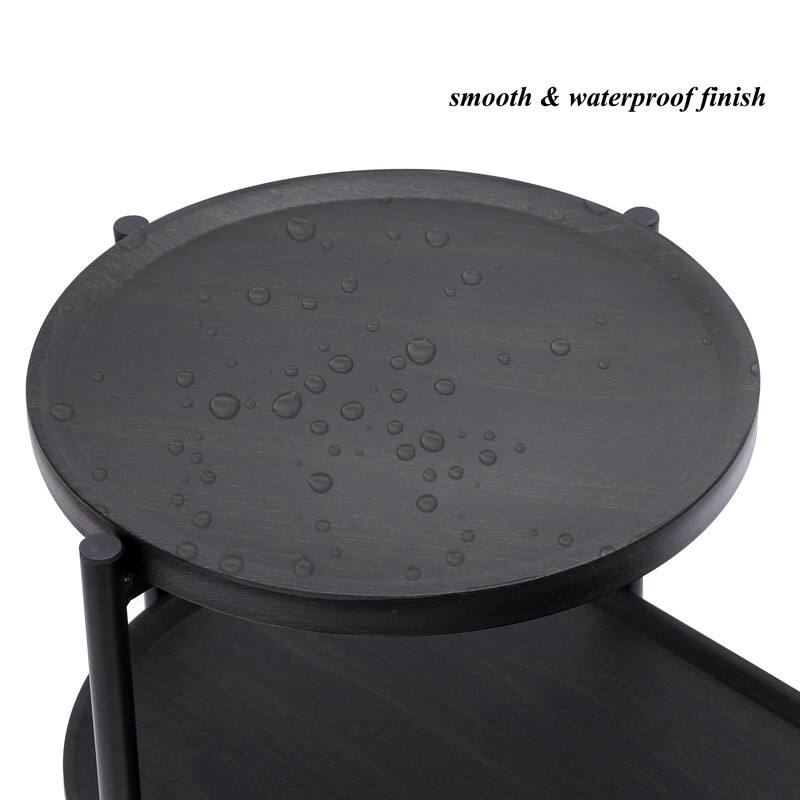 Round Coffee Table with Storage Tray 2 Tier Oval End Tables Wooden Small Side Table for Living Room