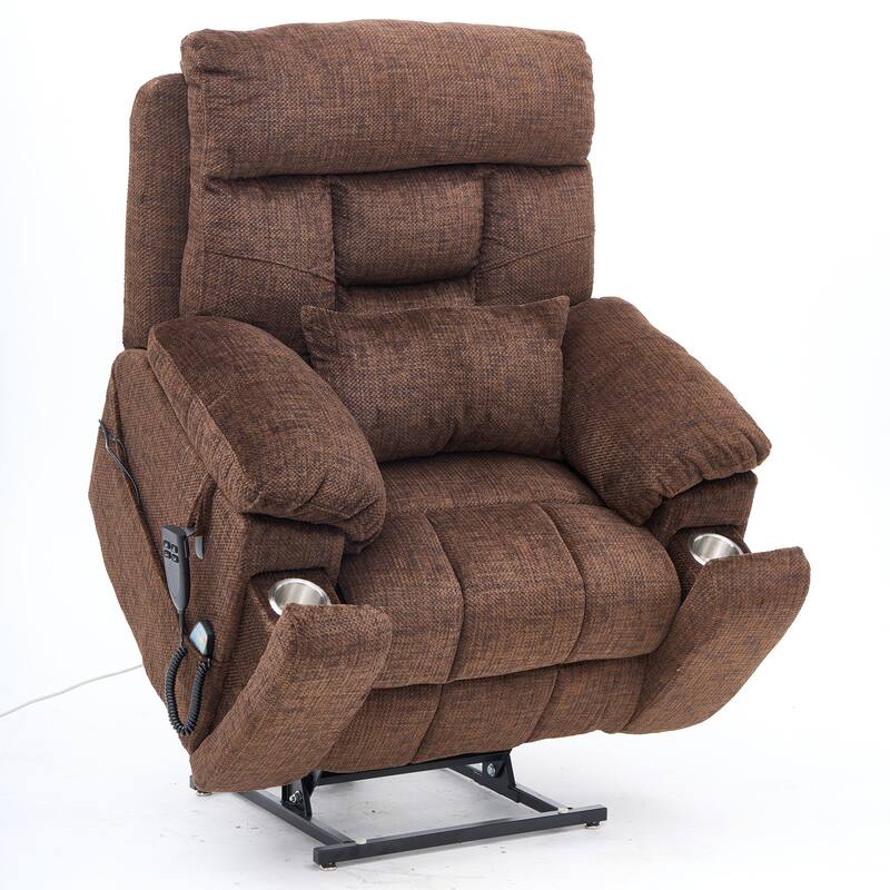 Velvet Oversized Power Lift Recliner Chair with Dual OKIN Motors, 180° Flat Lay, Massage, and 400 lbs Capacity