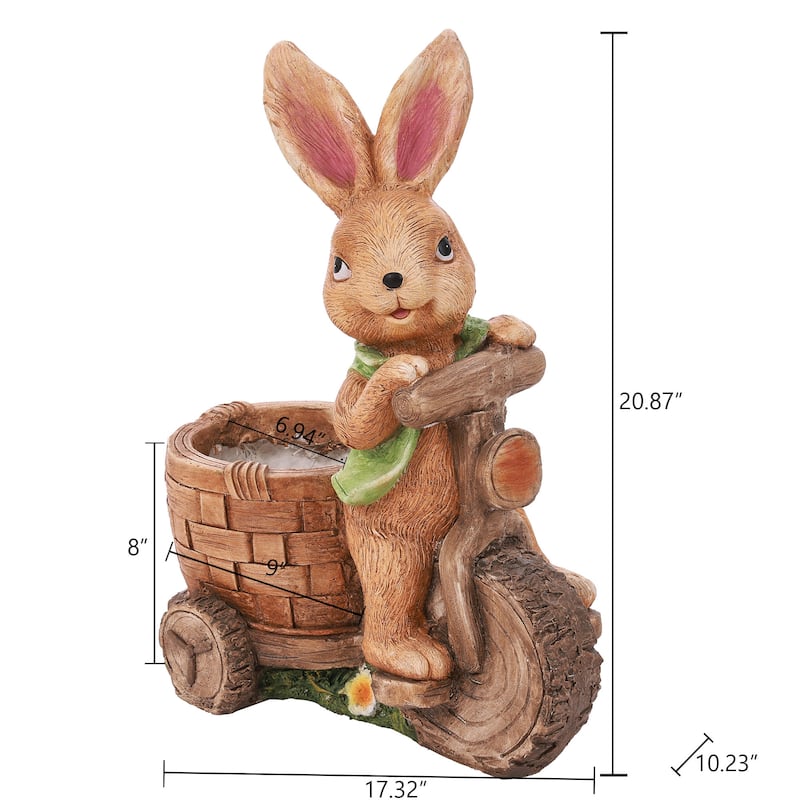 Brown Bunny on a Bicycle MgO Planter