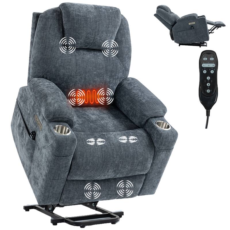 Power Lift Recliner, with 8-Point Vibration Massage and Lumbar Heating,USB and Type-C Ports,Stainless Steel Cup Holders