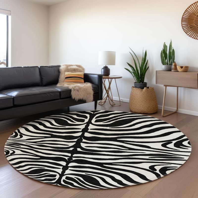 Premium Washable Super Soft Zebra Print Mayfield Rug - Black - 8' x 8'