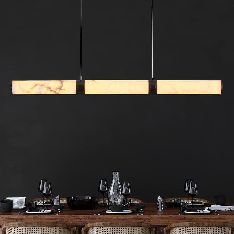 KAYLA L47.2in Alabaster Chandelier,Brass LED Chandeliers - 47.2in - Black