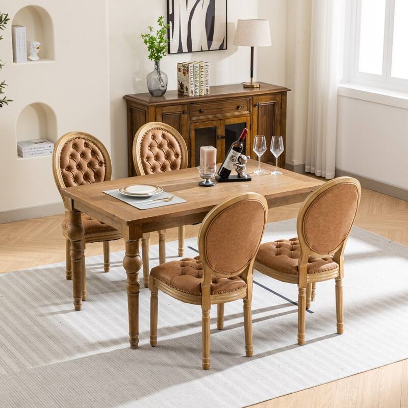 Dining Chairs Set of 2, Solid Wood Frame Kitchen Chairs, PU Artificial Leather Dining Chair with Nailhead Trim & Wood Legs