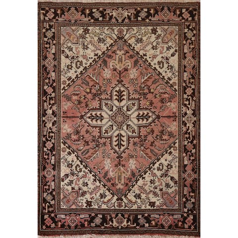 Vintage Geometric Heriz Persian Area Rug Hand-knotted Wool Carpet - 4'9" x 6'1"