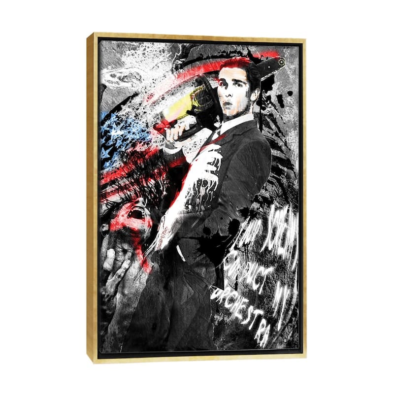 iCanvas "American Psycho - Patrick Bateman "Reservations At Dorsia"" by Rockchromatic Framed Canvas Print - Gold - 40x26