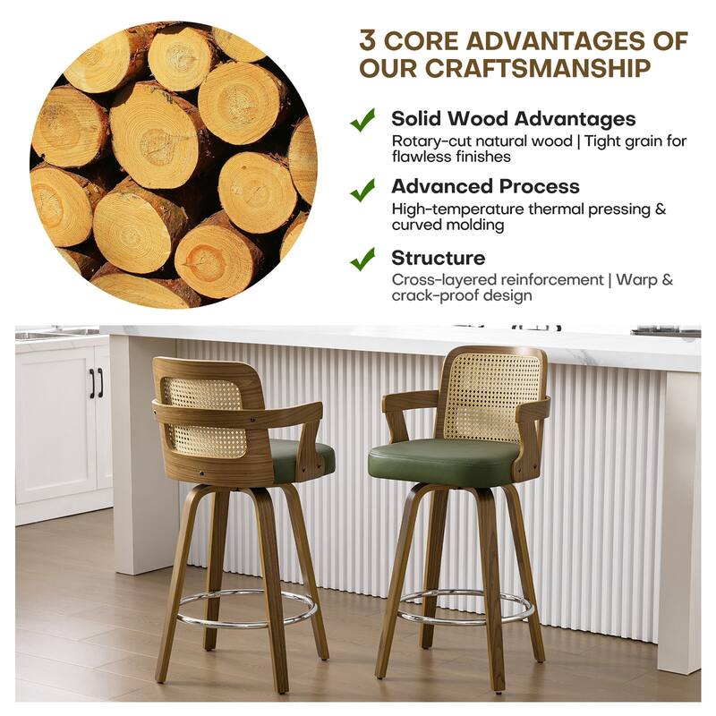 Upholstered Wood Swivel Counter Height Barstool with Arms - 37.8"H x 18.7"W x 19.29"D