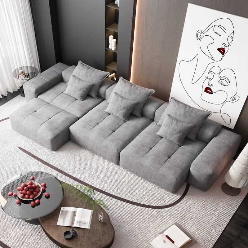 Modern Oversized Chenille Modular Sectional Sofa Tufted Sofa with 6 Pillows and Ottoman for Living Room