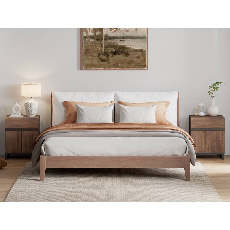 WAMPAT Modern Nightstand with 1 Drawer & 1 Storage Cabinet, Farmhouse Bedside Table with 2 Open Door forBedroom - Brown - 2-drawer