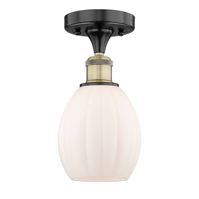 Innovations Lighting Eaton - 1 Light 6" Semi-Flush Mount - Black Antique Brass/Matte White