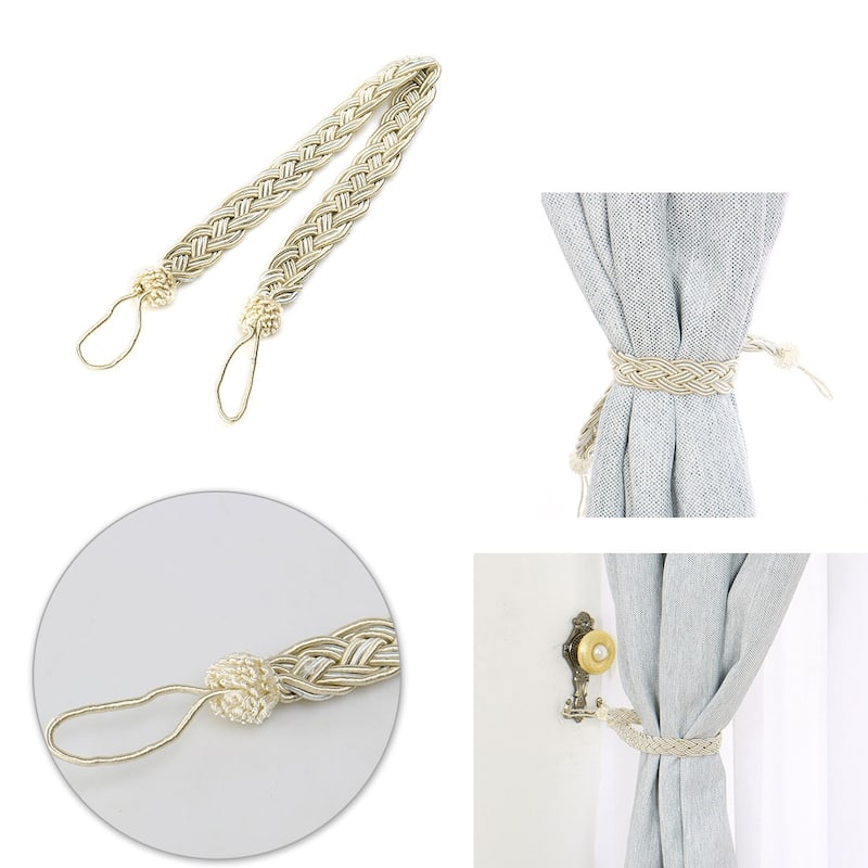2pcs Curtain Tieback 23" Holdback Decorative Rope Curtain Holder - Beige - 23" x 1"