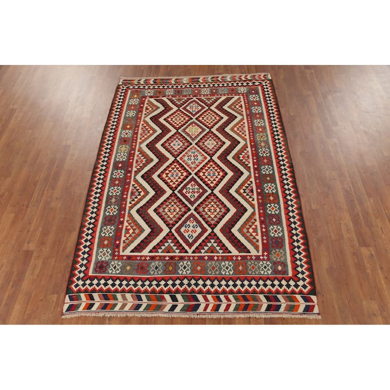 Kilim Qashqai Persian Vintage Rug Vegetable Dye Wool Carpet - 5'3"x 7'8"
