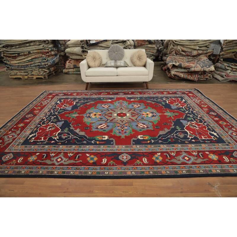 Hand Knotted Oriental 100% Wool Carpet Traditional Medallion Red Heriz (serapi) Area Rug - 11' 8'' X 9' 1''