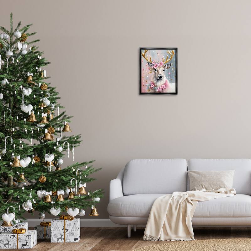 Stupell Ornamental Florals on Deer Framed Floater Canvas Wall Art Design By Tabz Jones