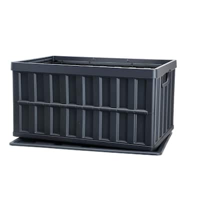Collapsible Storage Bins with Lids, Folding Plastic Stackable Utility Crates with Handles, Large Heavy Duty Containers