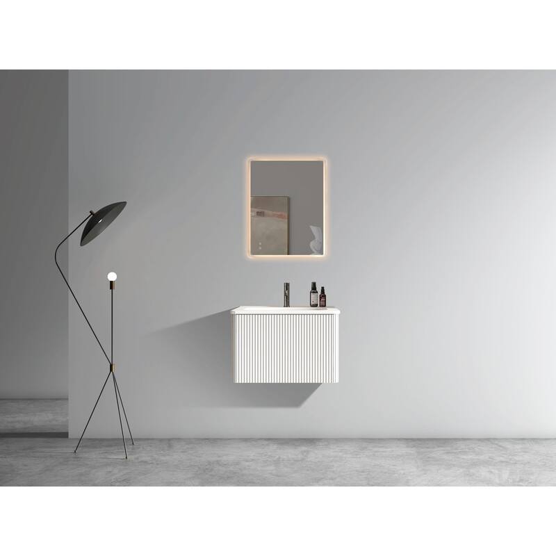 24" Striped Soft White Wall-Mounted Bathroom Vanity