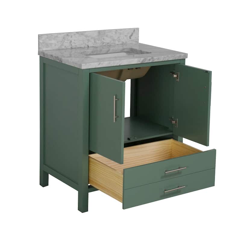 KitchenBathCollection California 30" Bathroom Vanity with Carrara Marble Top