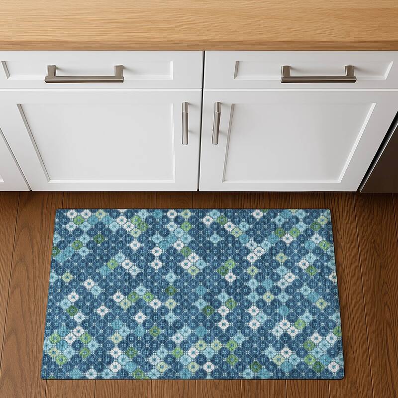 Premium Washable Super Soft Modern Mosaic Mayfield Rug - 1'8" x 2'6" - Navy