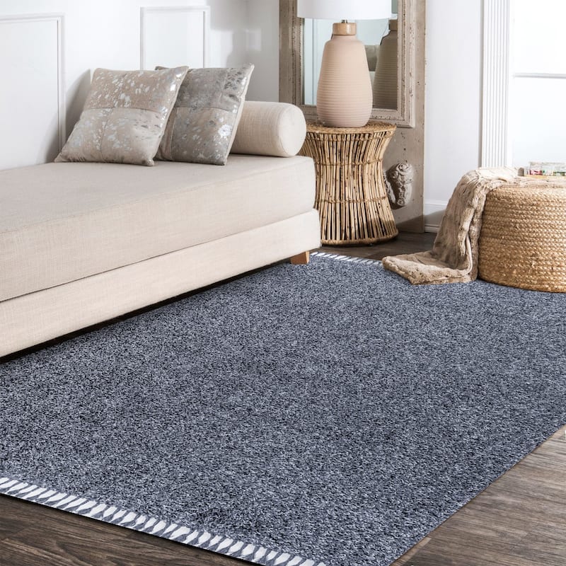 JONATHAN Y Modern Shag Plush Tassel Area Rug - 5 X 8 - Denim Blue