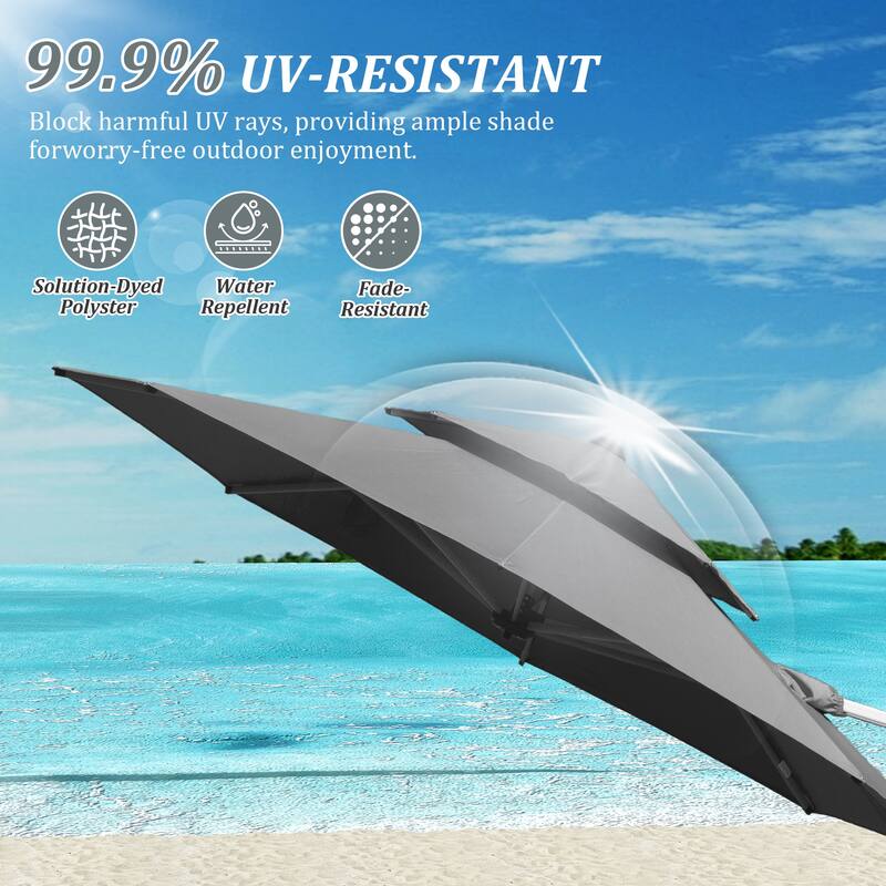 Round Cantilever Umbrella with Center Pole, Gray (Base Not Included)