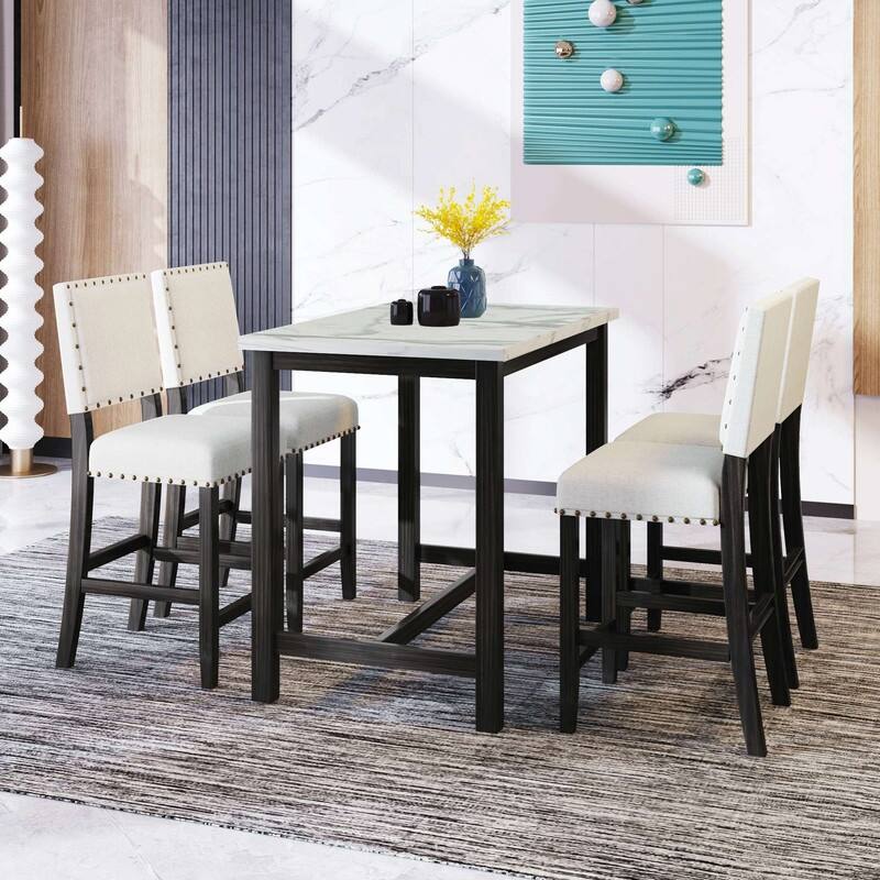 5 Piece Rustic Wooden Counter Height Dining Table Set - Overstock ...