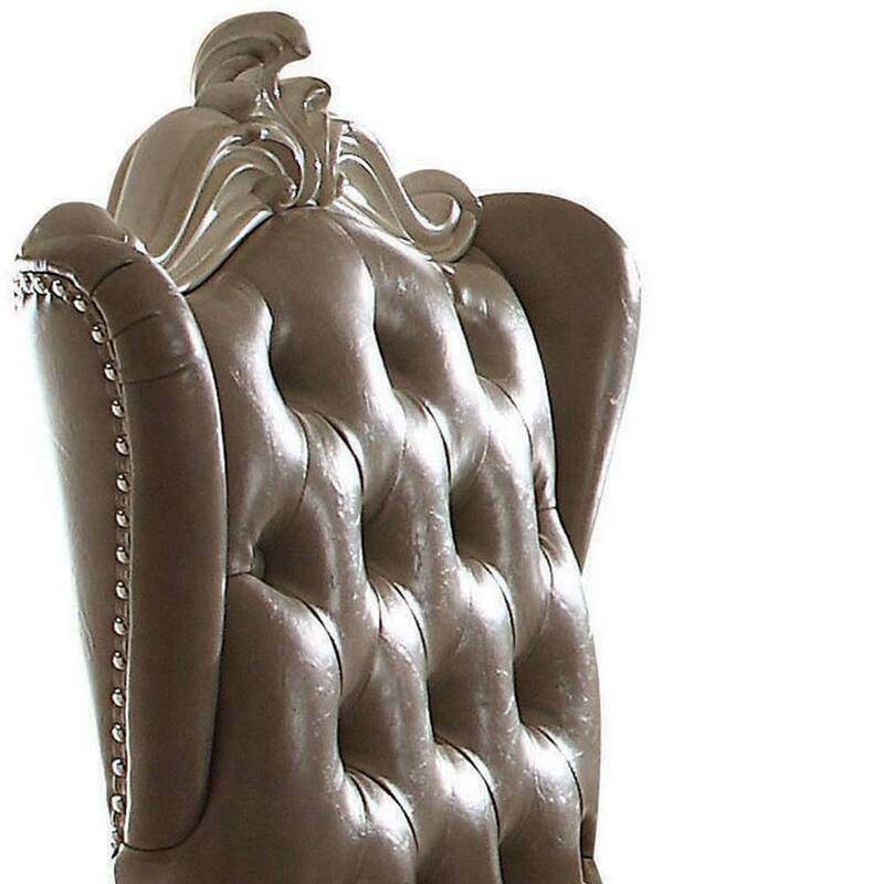 Leather Upholstered Executive Chair with Lift in Grey and Bone White Finish