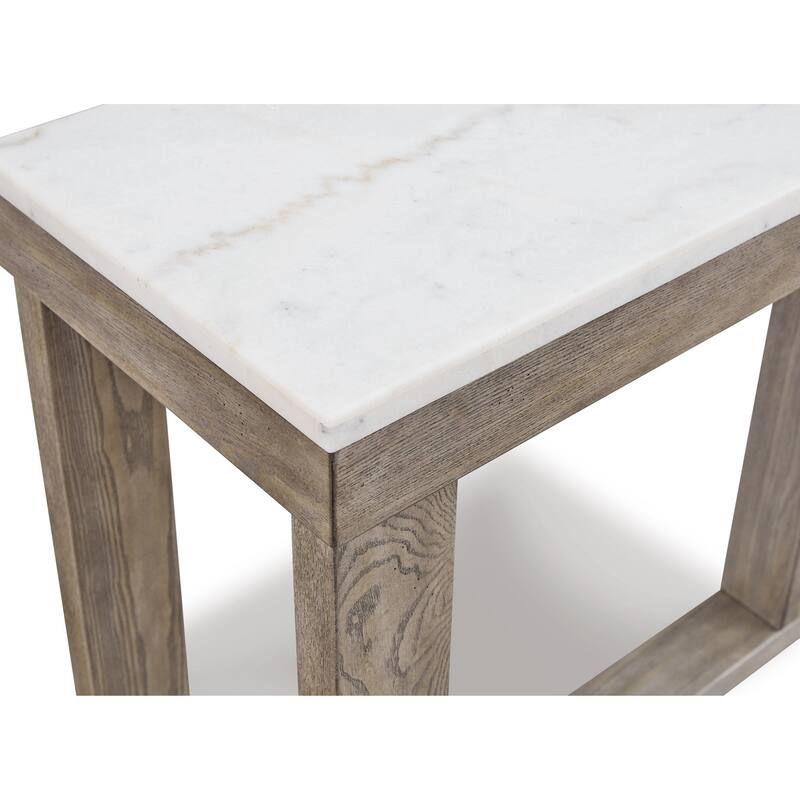 Aska Sofa Console Table, Block Profile, Marble Top, 64 Inch Taupe Gray