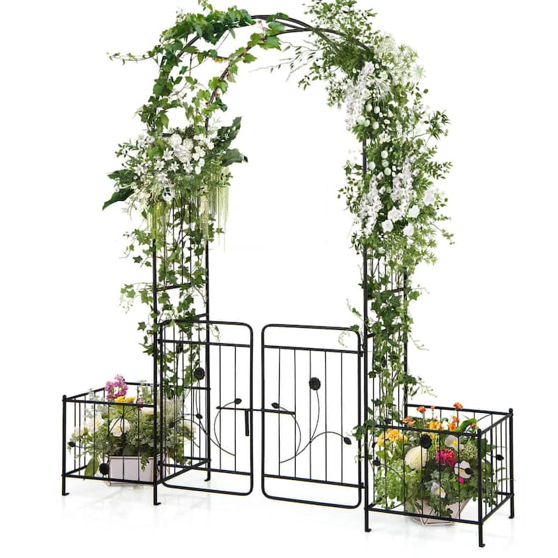 Costway 87" Garden Arbor Arched Lockable Gate Top Arbor Trellis with - See Details - Black - See Details