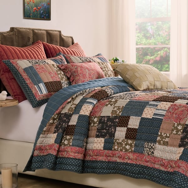 Greenland Home Fashions Shiloh Patchwork Floral Print Quilt Set - Full - Queen