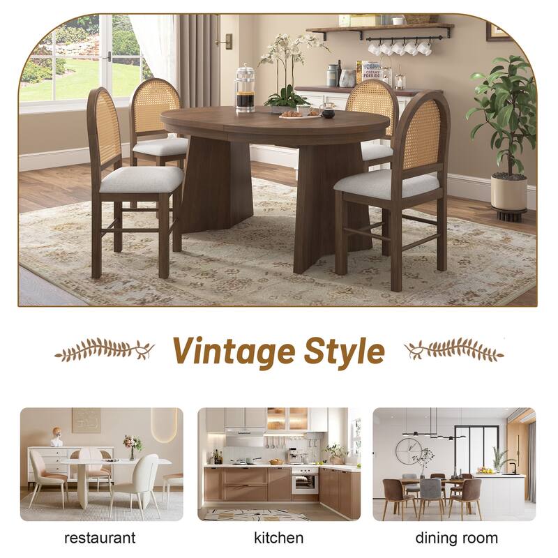 5-Piece Round Dining Set with 4 Upholstered Chairs and Extendable Table for Family Meals and Gatherings